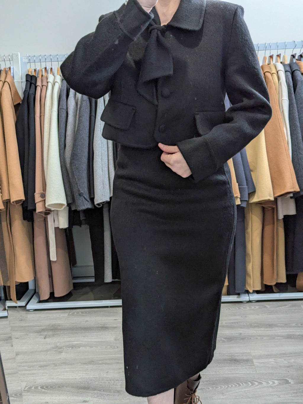 229 100% Wool Coat Set Black S 6-8