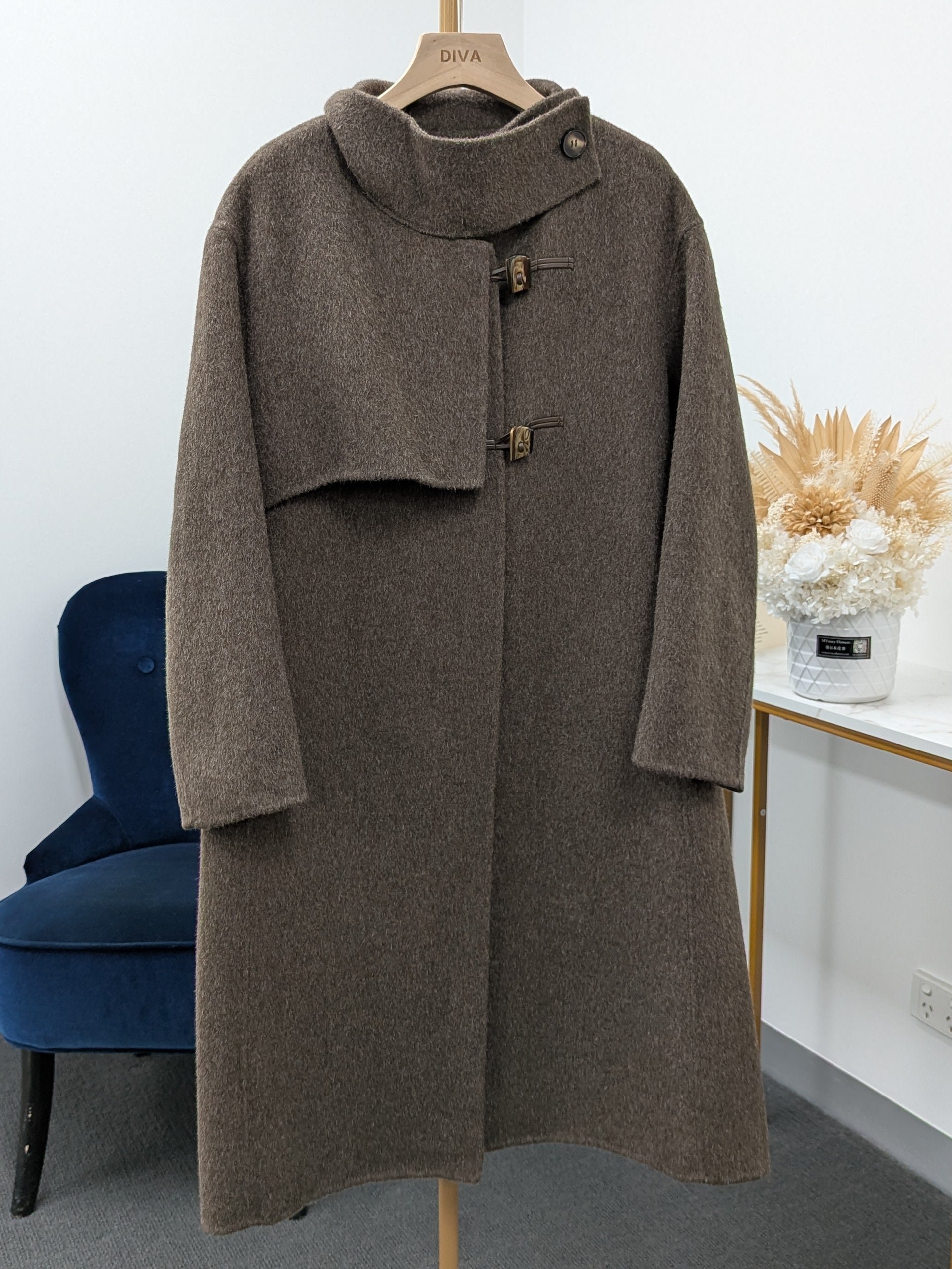 Hand made Premium Rabbit fur Yak Wool Coat Women Brown Grey Oat Size S M