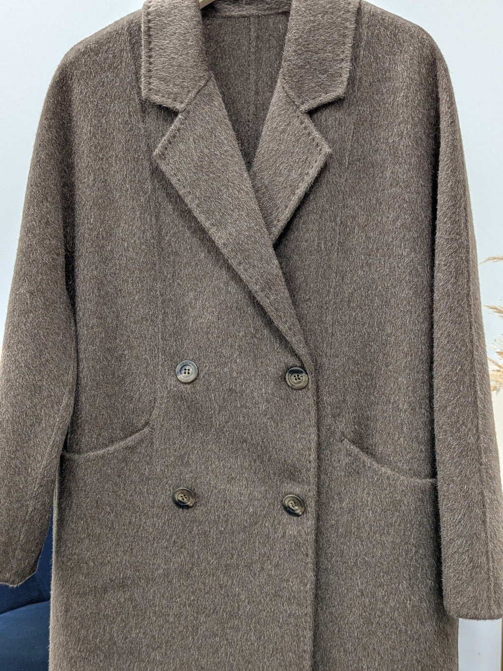 Hand made Premium Rabbit fur Yak Wool Coat Women Brown Charcoal Oat