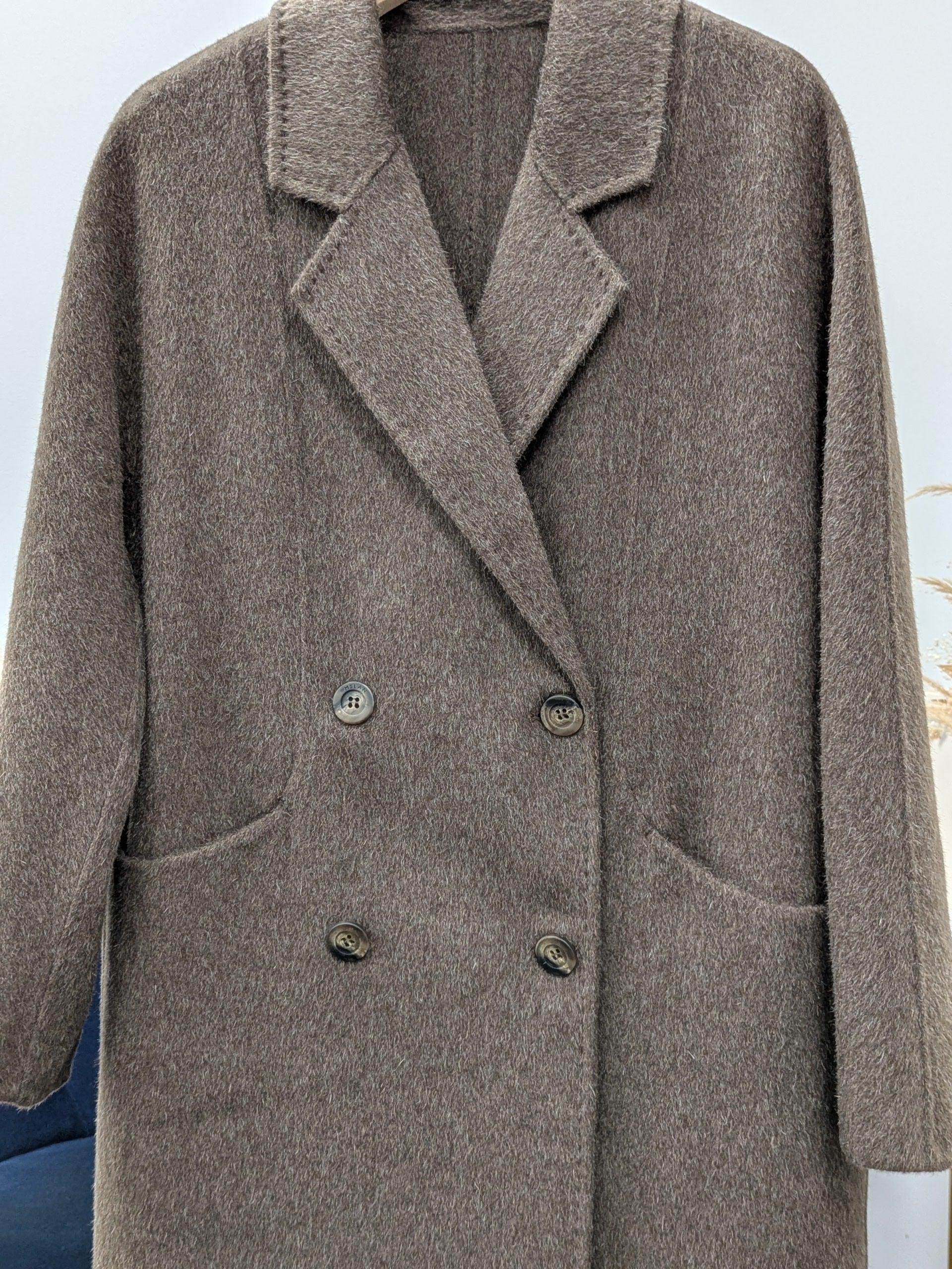Hand made Premium Rabbit fur Yak Wool Coat Women Brown Charcoal Oat