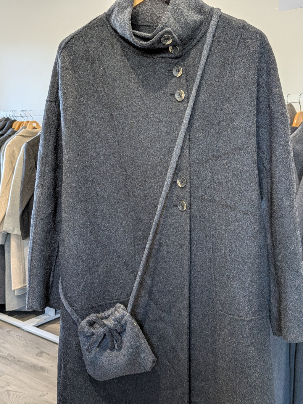 147 100% Wool Coat Charcoal Dark Grey M 10-12