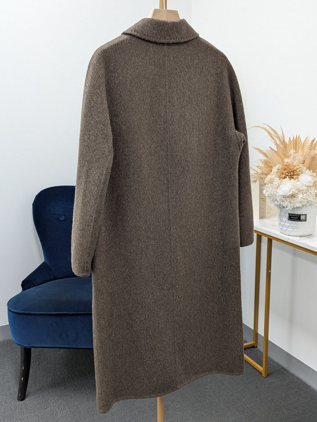 Hand made Premium Rabbit fur Yak Wool Coat Women Brown Charcoal Oat