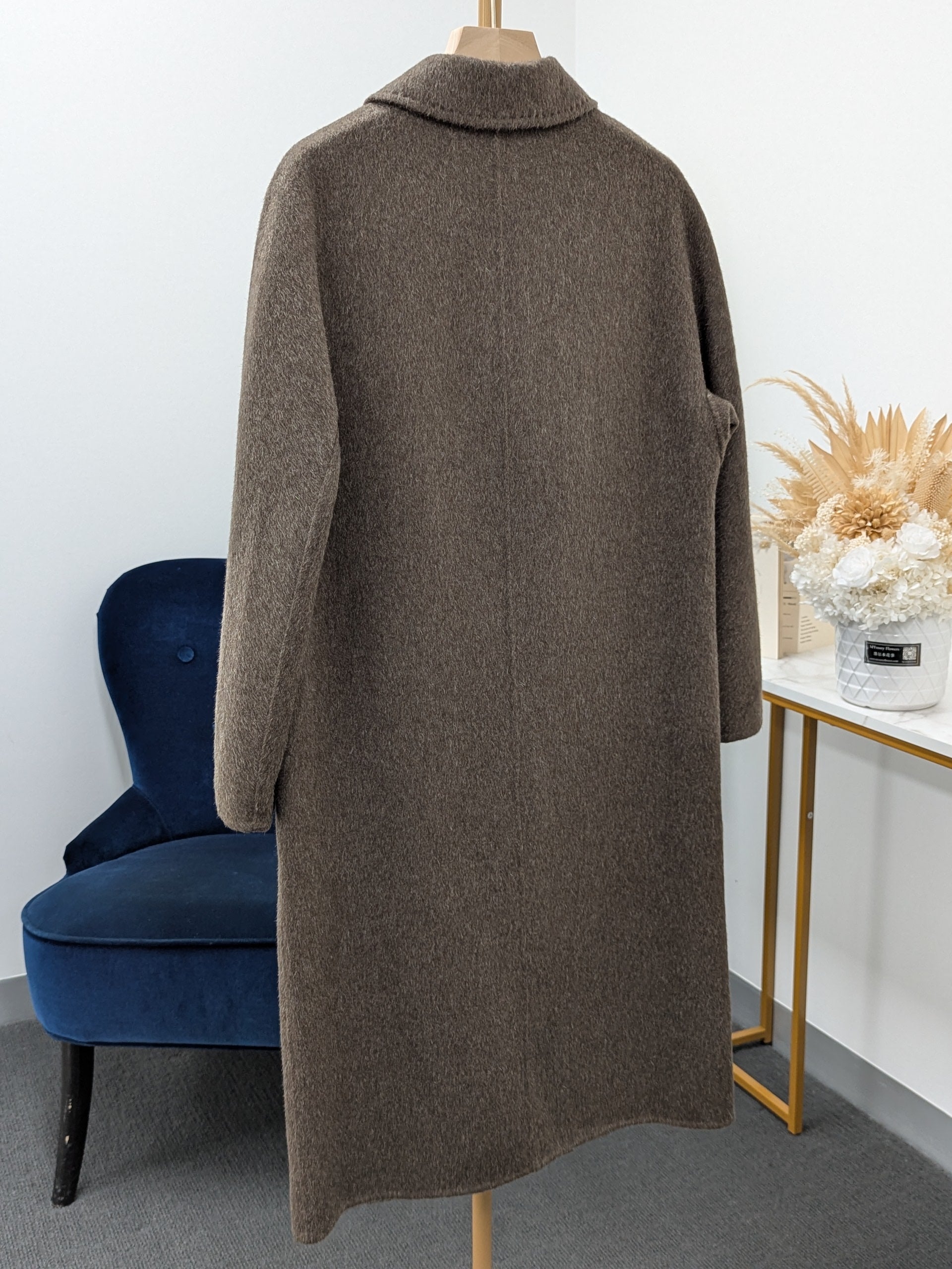 Hand made Premium Rabbit fur Yak Wool Coat Women Brown Charcoal Oat