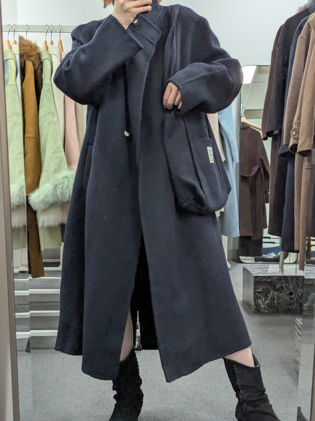 Navy Women's Pure Wool Coats Try-On Available 217 M10-14 100% Wool With Handbag