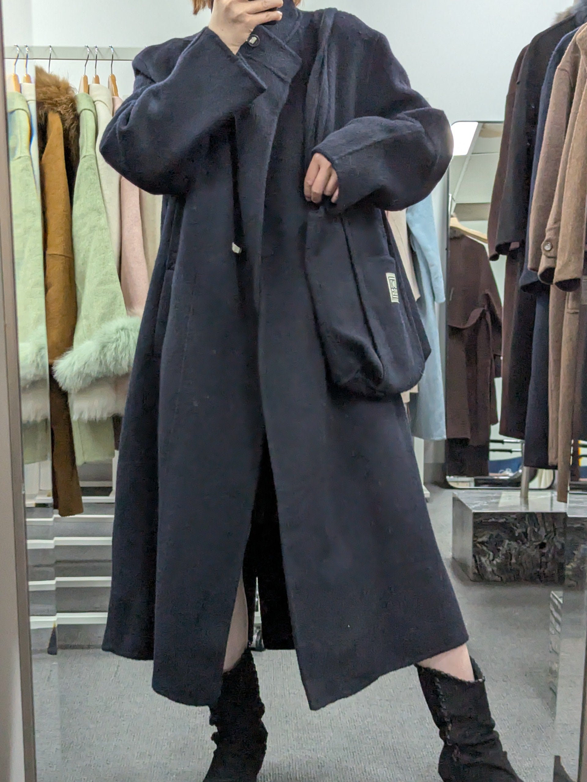 Navy Women's Pure Wool Coats Try-On Available 217 M10-14 100% Wool With Handbag