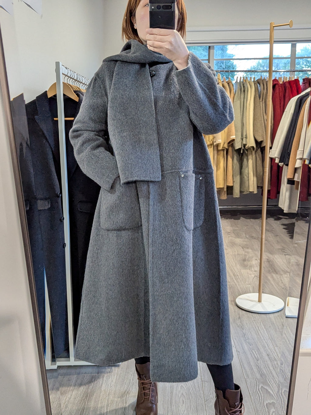 197 100% Wool Coat Grey Charcoal S M