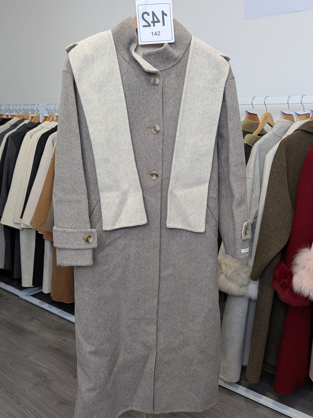 133 10% Tencel 90% Wool Coat Oat/Grey