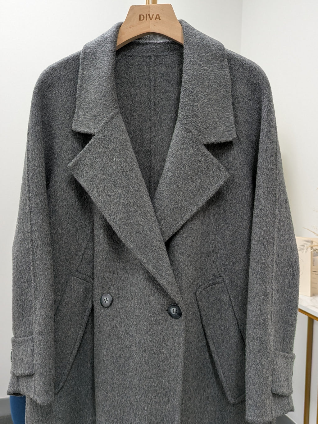 Premium Cashmere blend Wool Coat Women Brown Grey Charcoal