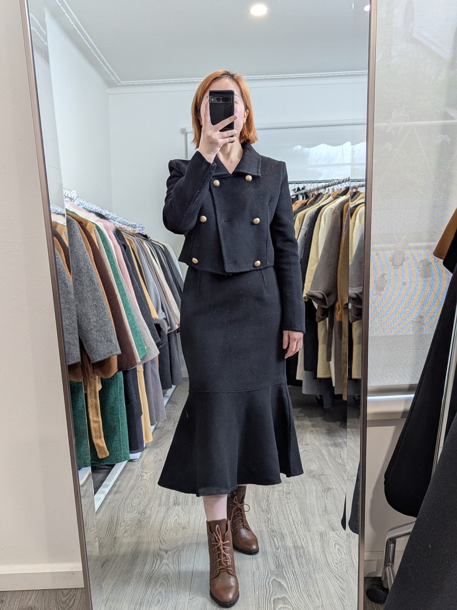 226 100% Wool Coat Set Black S 6-8