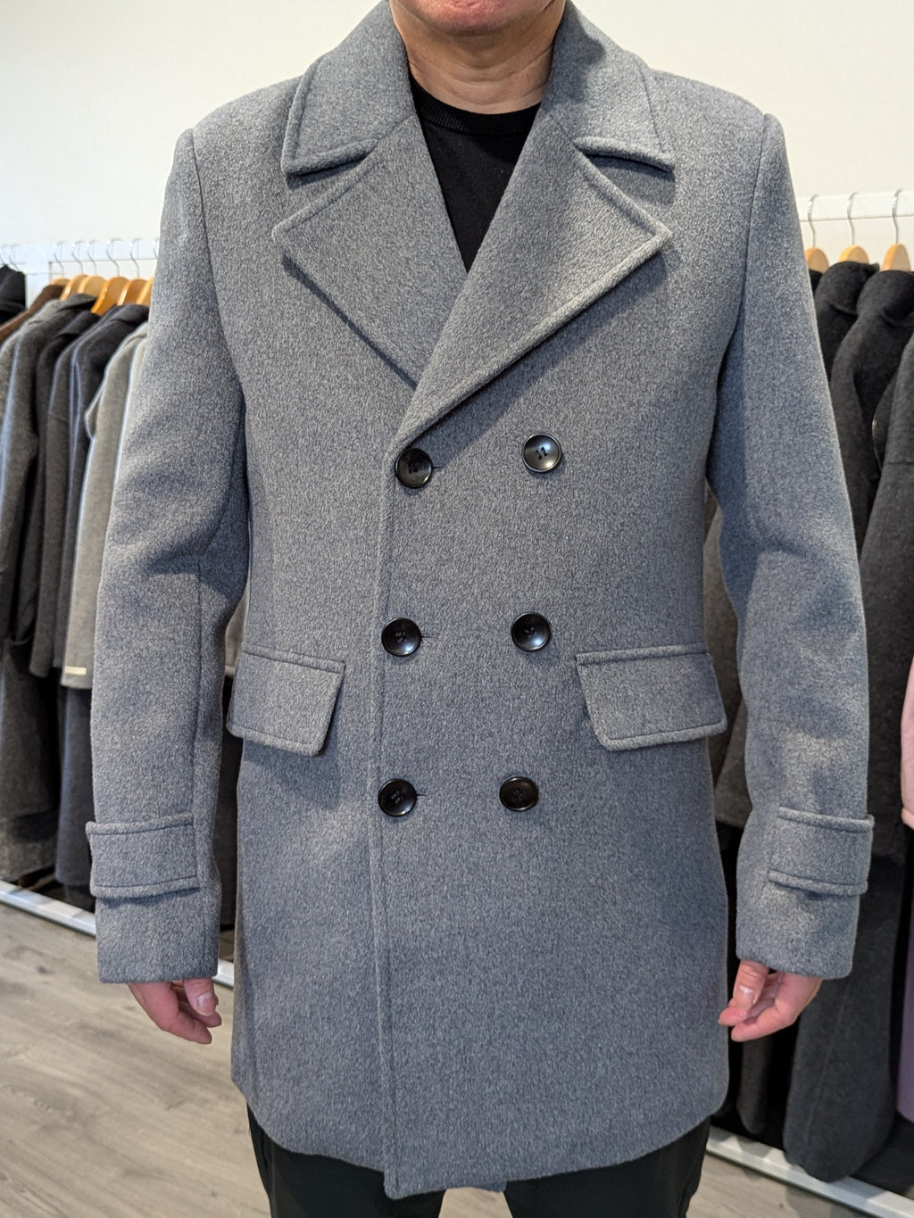 019 Men's 51% Wool Coats Black Grey Tan