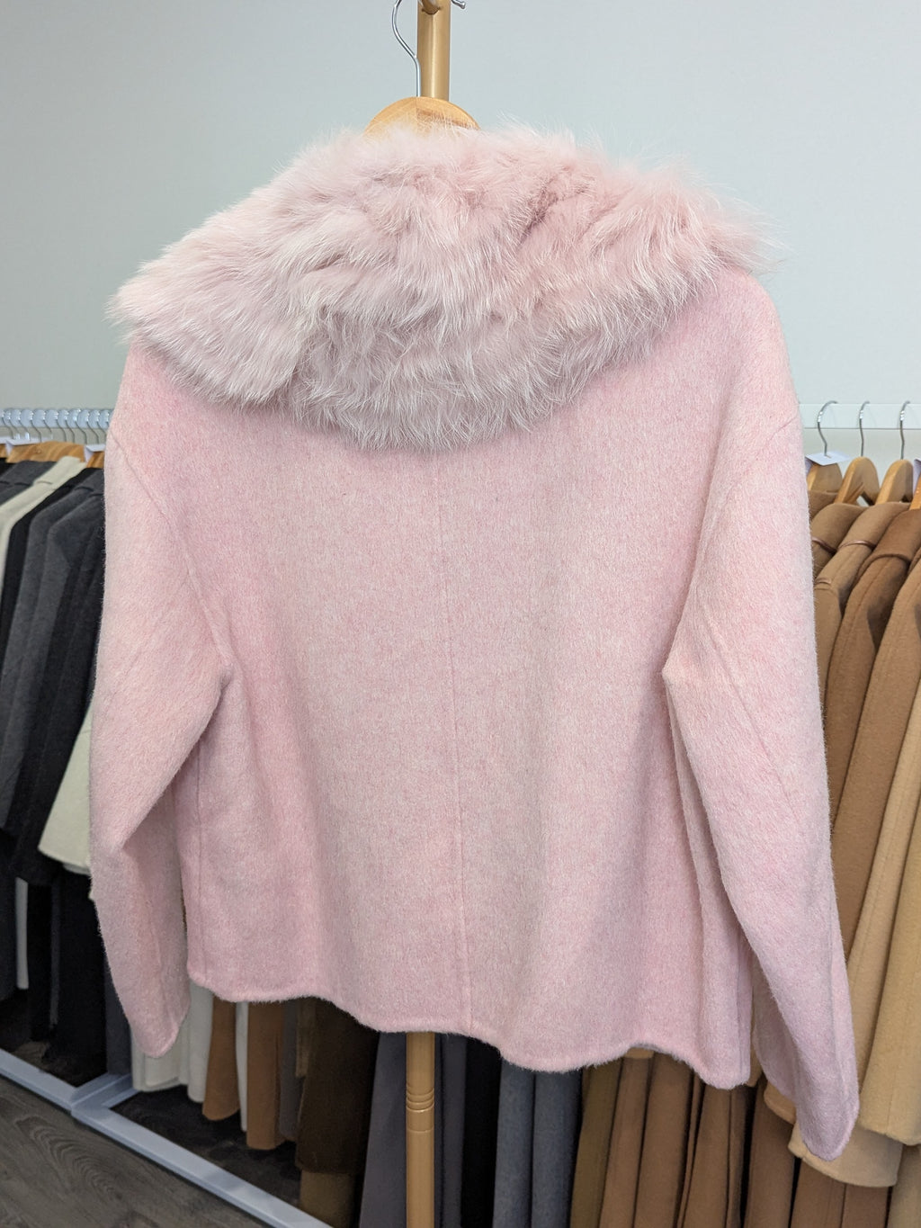 150 68% Wool Coat Pink S 10-12 Fur trim