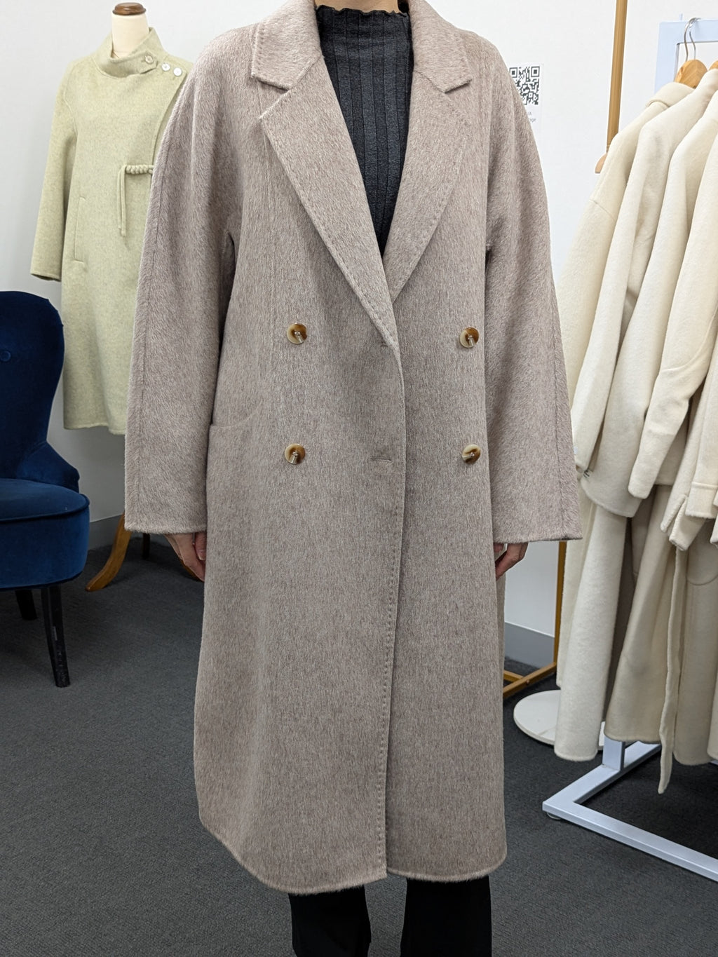 Hand made Premium Rabbit fur Yak Wool Coat Women Brown Charcoal Oat