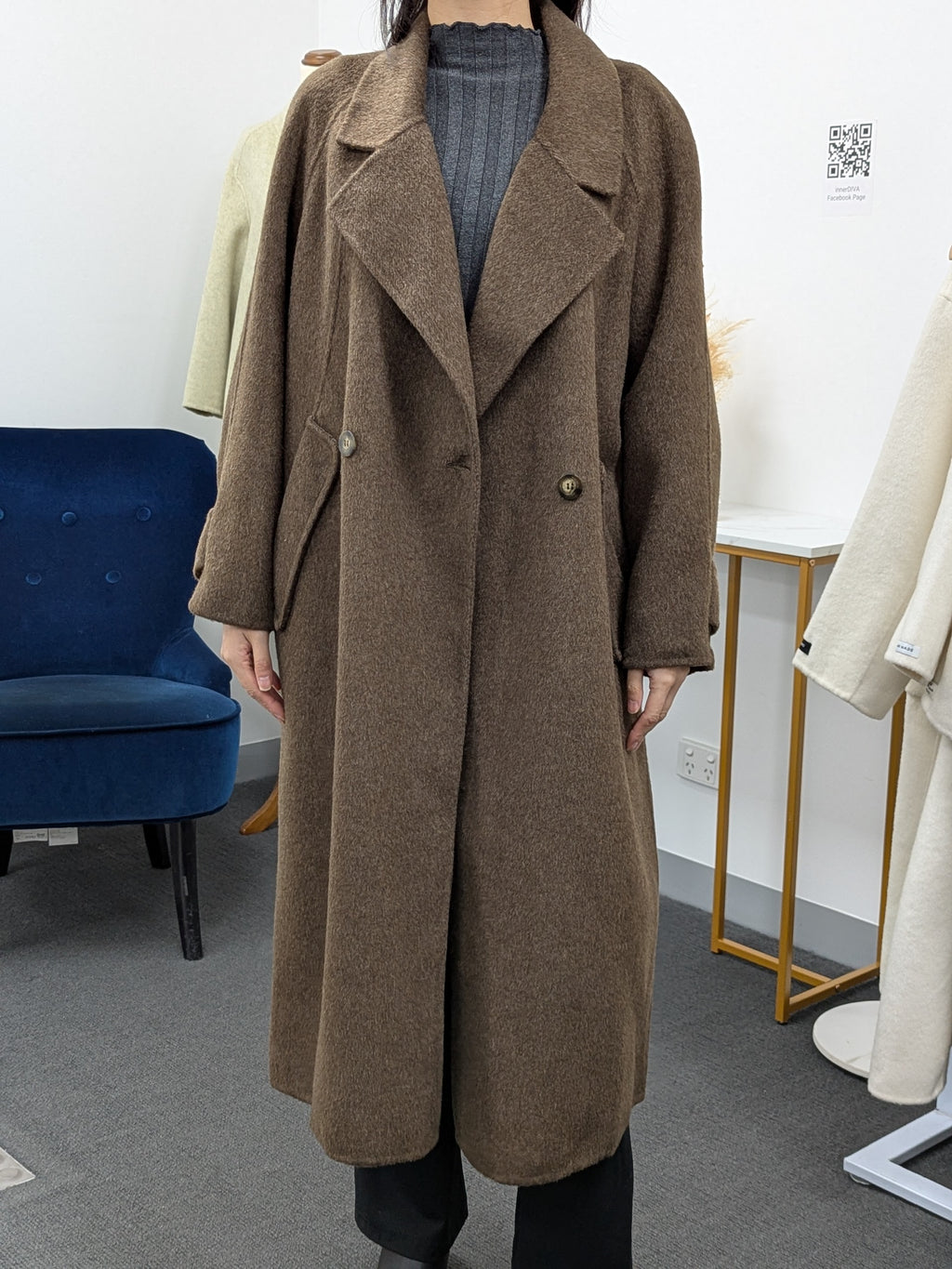 Premium Cashmere blend Wool Coat Women Brown Grey Charcoal