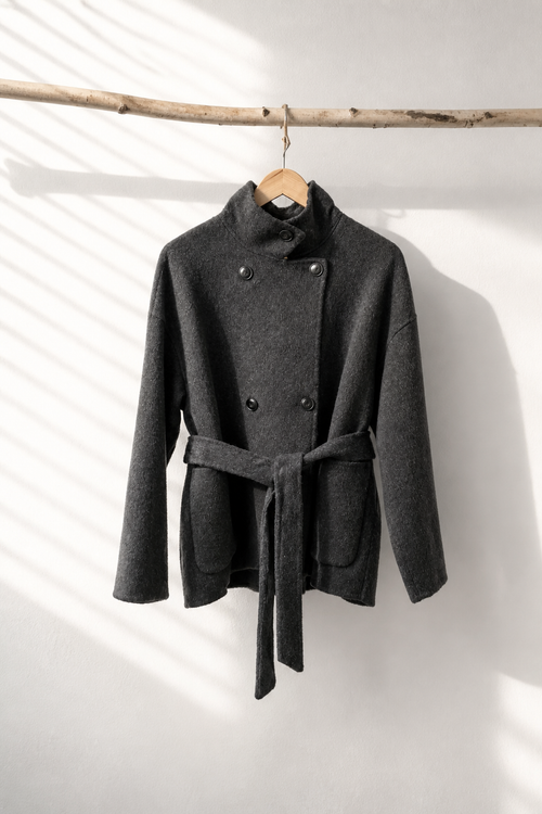 001 Cashmere blend Wool Coat Brown Grey Charcoal